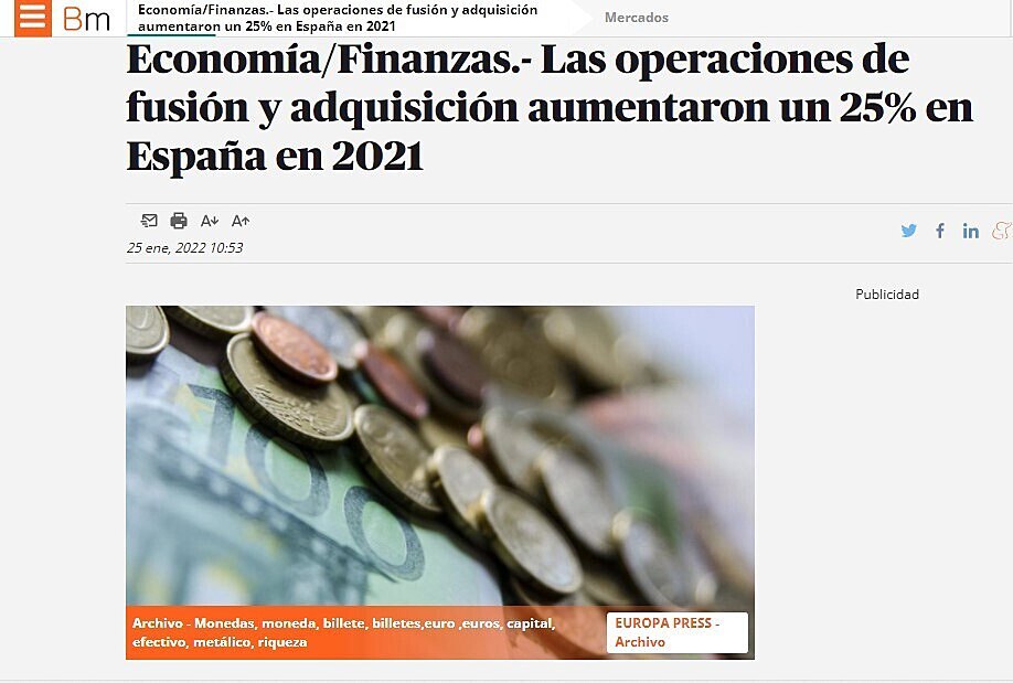 Las operaciones de fusin y adquisicin aumentaron un 25% en Espaa en 2021